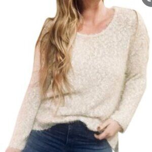 Anthopologie Hinge Textured Popcorn Knit Cream Crew Neck Sweater